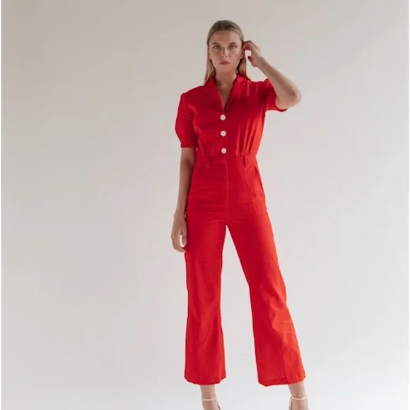 NWOT Musier Paris Laura Jumpsuit in Red 36 - Picture 2 of 10